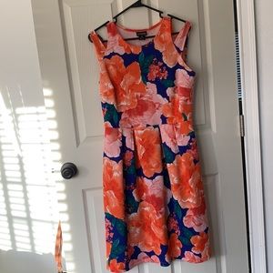 Orange/Blue floral midi dress